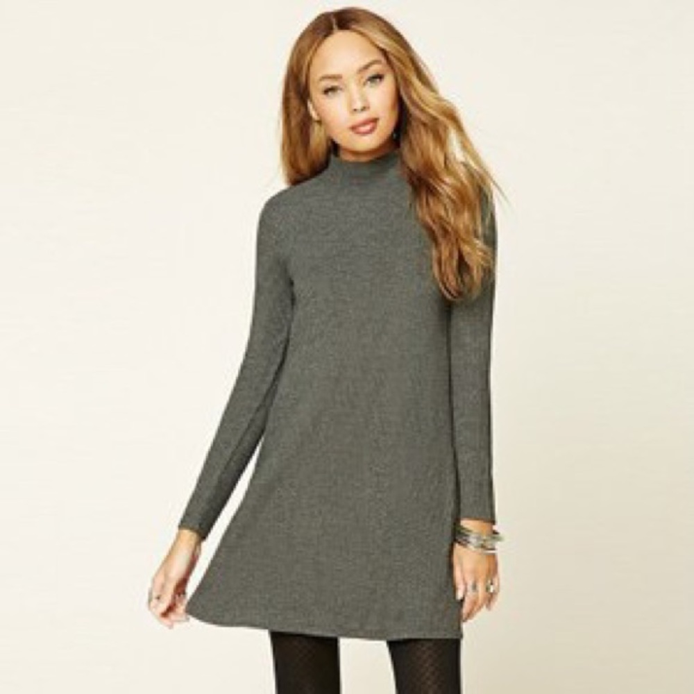 Grey Ribbed Sweater Dress